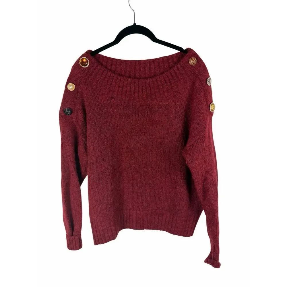 Veronica Beard Red Wool Sweater with Jewels- size S